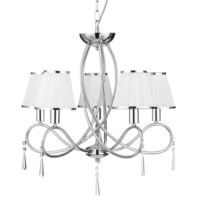 Searchlight Simplicity - 5Lt Ceiling, Chrome, Clear Glass, White String Shades • 1035-5CC