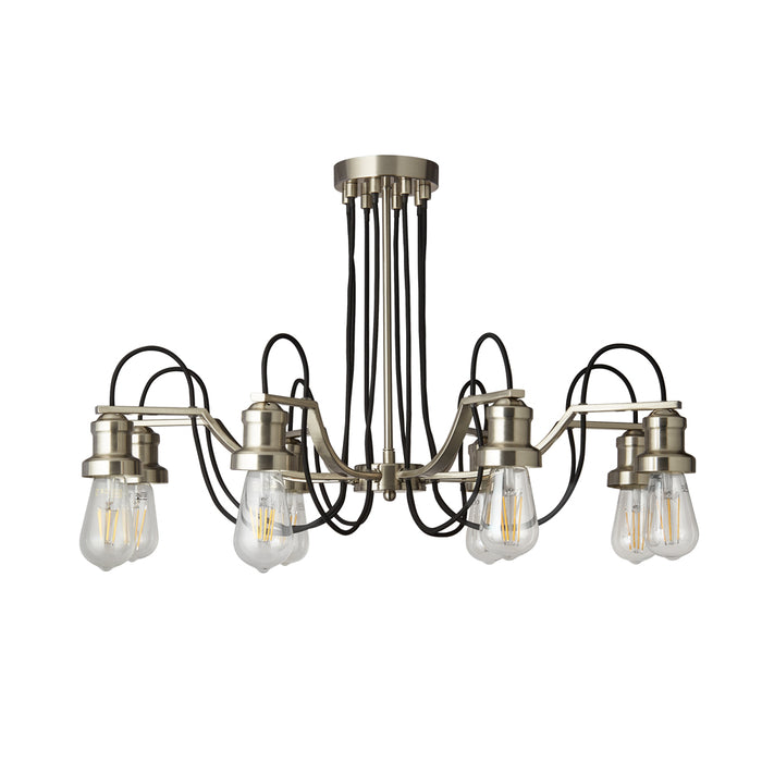 Searchlight Olivia 8Lt Ceiling, Black Braided Fabric Cable, Satin Silver • 1068-8SS