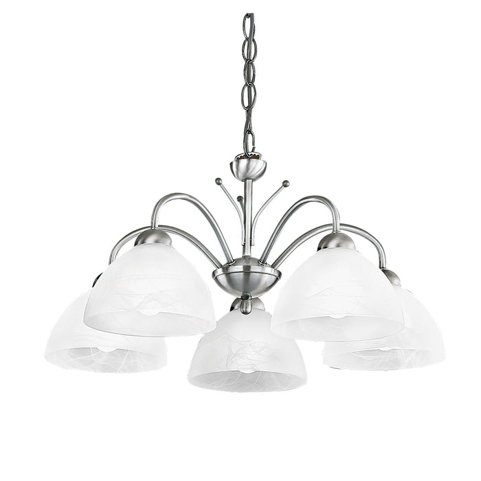 Searchlight Milanese - 5Lt Ceiling, Satin Silver, Alabaster Glass • 1135-5SS