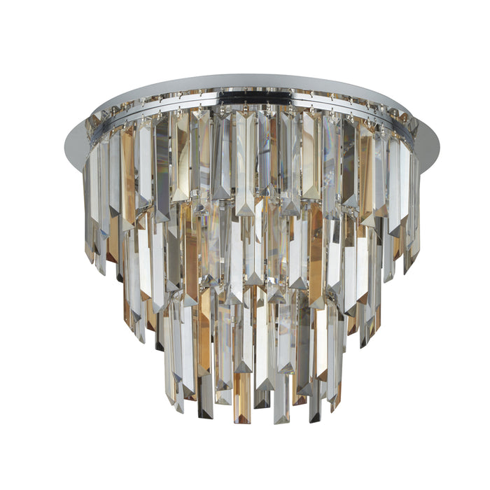 Searchlight Clarissa 5Lt Chrome Flush With Clear/Amber/Smokey Crystal Prism Drops • 1225-5CC