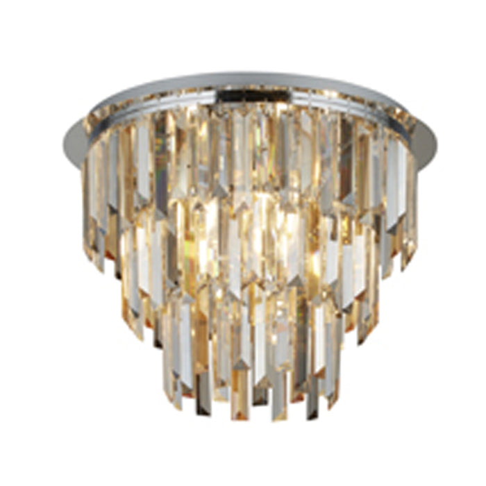 Searchlight Clarissa 5Lt Chrome Flush With Clear/Amber/Smokey Crystal Prism Drops • 1225-5CC