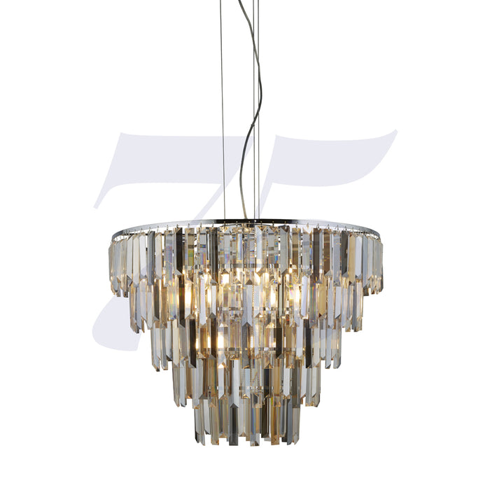 Searchlight Clarissa 9Lt Chrome Pendant With Clear/Amber/Smokey Crystal Prism Drops • 1229-9CC