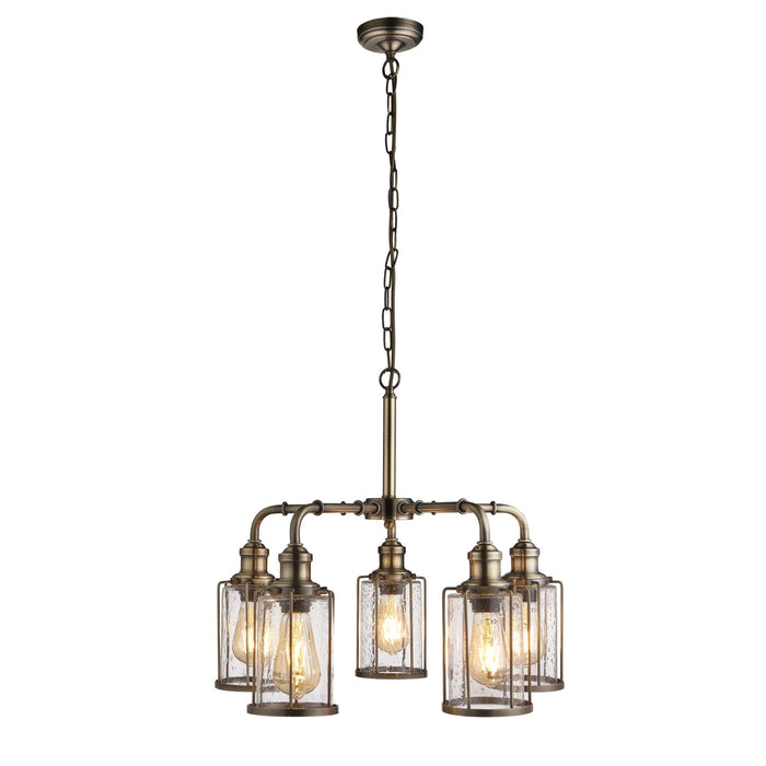 Searchlight Pipes 5Lt Pendant, Antique Brass With Seeded Glass • 1265-5AB