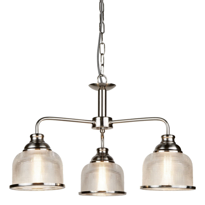 Searchlight Bistro Ii - 3Lt Ceiling, Satin Silver, Halophane Glass • 1683-3SS