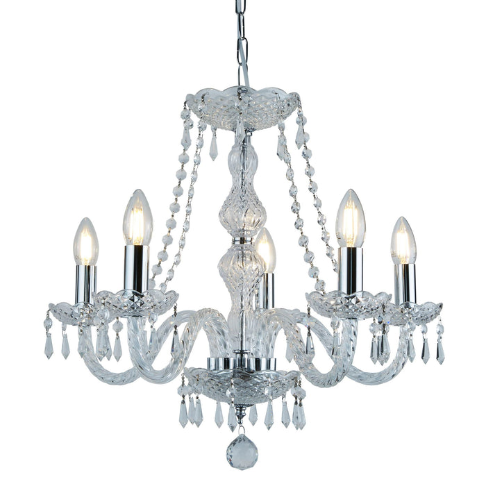 Searchlight Hale - 5 Light Chandelier, Chrome, Clear Crystal Trimmings • 215-5
