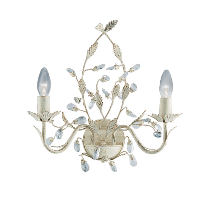 Searchlight Almandite - 2Lt Wall Bracket, Cream Gold Finish With Leaf Dressing And Clear Crystal Deco • 2492-2CR