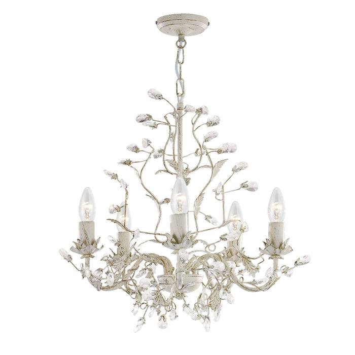 Searchlight Almandite - 5Lt Ceiling, Cream Gold Finish With Leaf Dressing And Clear Crystal Deco • 2495-5CR