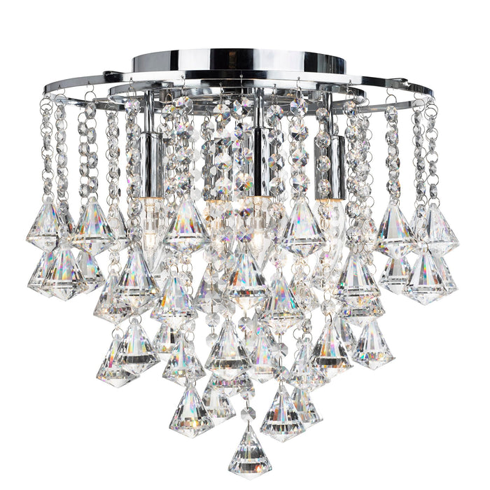Searchlight Dorchester - 4Lt Flush Ceiling, Chrome With Clear Crystal Buttons & Pyramid Drops • 3494-4CC