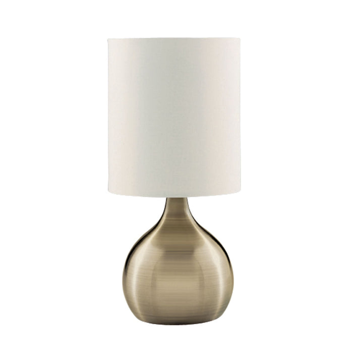 Searchlight Touch Table Lamp, Antique Brass Base, White Drum Shade • 3923AB