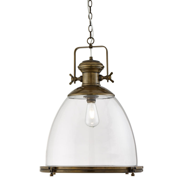Searchlight Industrial Pendant Large 1Lt , Painted Antique Brass, Clear Glass • 6659