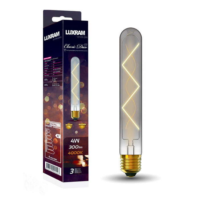 Luxram Classic Deco LED 185mm Tubular E27 Dimmable 4W 4000K Natural White, 300lm, Smoke Glass, 3yrs Warranty  • 703399042