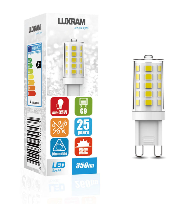 Luxram Pixy LED G9 Dimmable 4W 3000K Warm White, 350lm, Clear Finish, 3yrs Warranty • 750300043