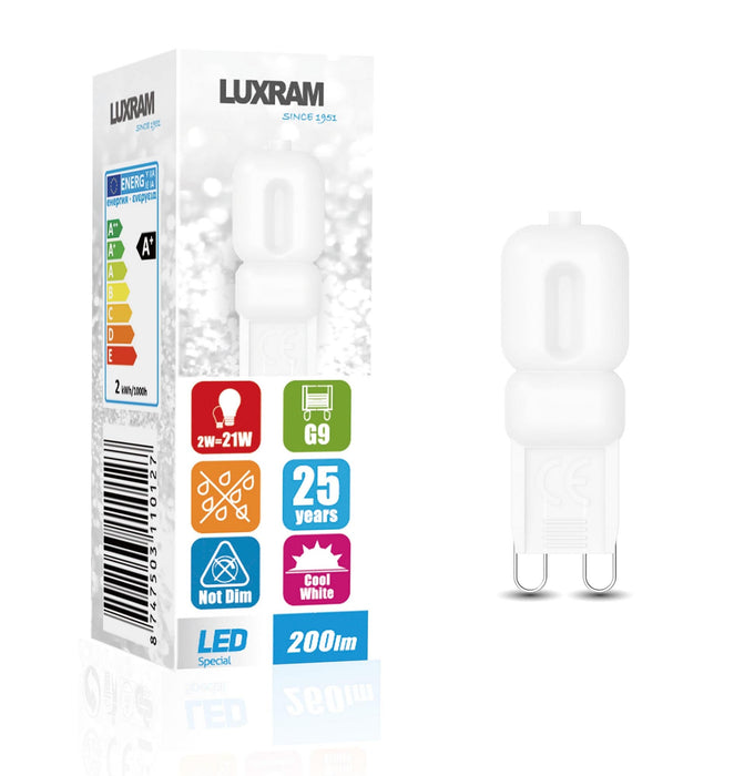 Luxram CapsuLED G9 2W 4000K Natural White, 200lm, Frosted Finish 3yrs Warranty • 750311012
