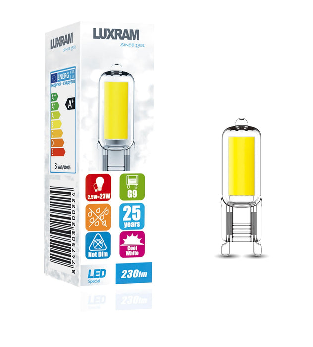 Luxram HaloLED G9 2.5W 4000K Natural White, 230lm, Clear Finish, Colour Box, 3yrs Warranty • 779320022