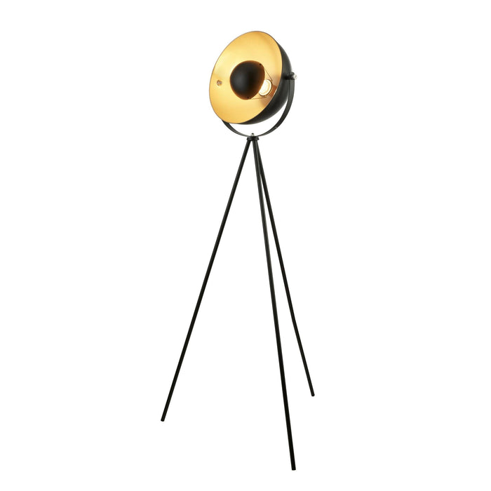 Searchlight Blink 1Lt Tripod Floor Lamp, Matt Black With Gold Shade Interior • 8022BK