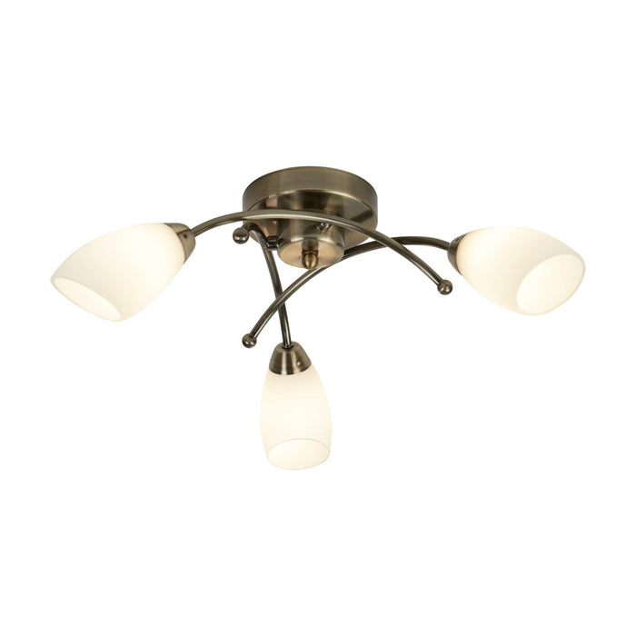 Searchlight Opera 3Lt Ant/Brass Flush With Opal Glass • 8183-3AB