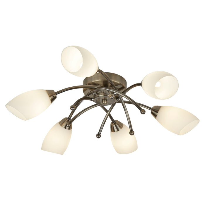 Searchlight Opera 6Lt Ant/Brass Flush With Opal Glass • 8186-6AB