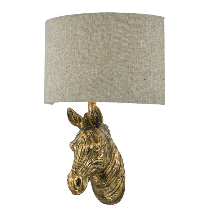 Dar Lighting Abby Zebra Wall Light Gold with Natural Linen Shade • ABB0735
