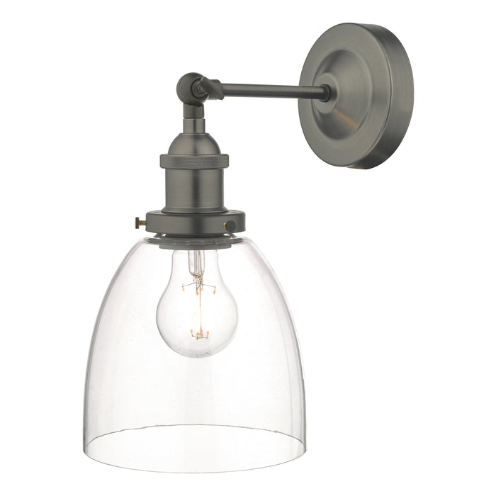 Dar Lighting Arvin Industrial Wall Light Antique Chrome with Clear Glass Shade • ARV0761