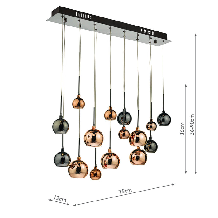 Dar Lighting Aurelia 15lt Bar Pendant Black Chrome & Copper/Bronze Glass • AUR6264