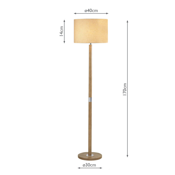 Dar Lighting Avenue Floor Lamp Light Wood Polished Chrome With Shade • AVE4943