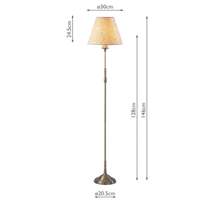 Dar Lighting Blenheim Floor Lamp Antique Brass With Shade • BLE4975