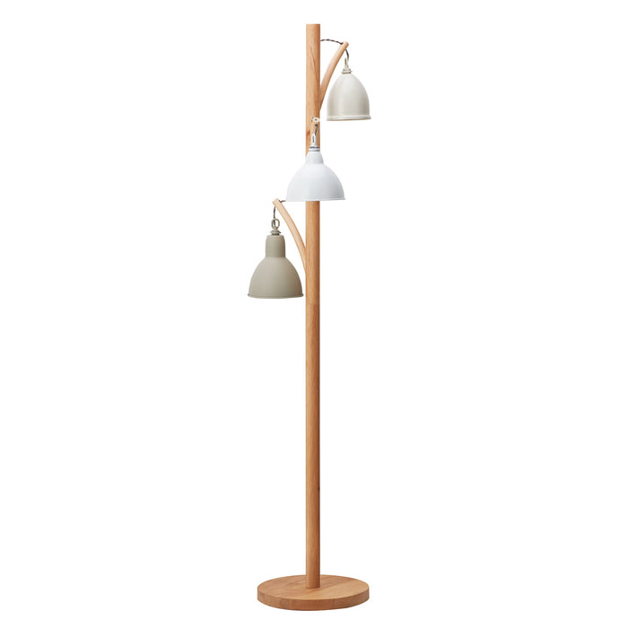 Dar Lighting Blyton 3 Light Floor Lamp Wood Cream/Grey • BLY4943