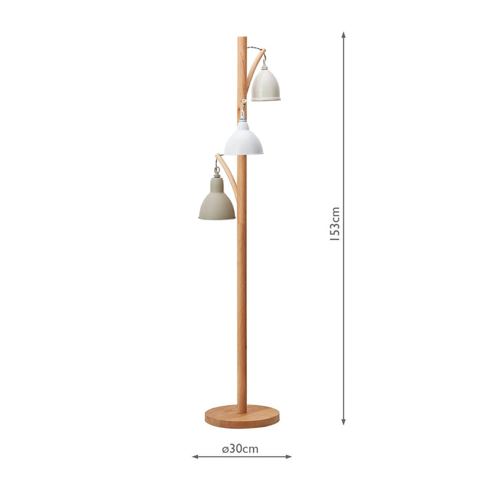 Dar Lighting Blyton 3 Light Floor Lamp Wood Cream/Grey • BLY4943