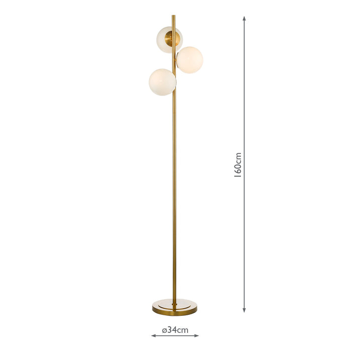 Dar Lighting Bombazine 3 Light Floor Lamp Natural Brass Opal Glass • BOM4935