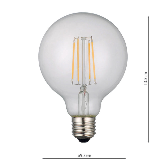 Dar Lighting BUL-E27-LED-19 Medium Globe LED 6w 806 Lumens Dimmable Clear (Pack Of 5)
