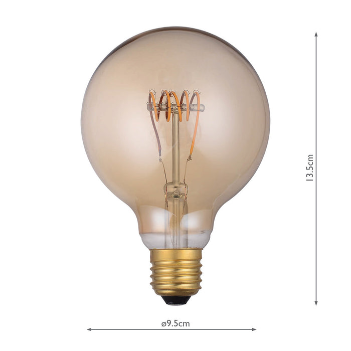 Dar Lighting BUL-E27-LED-3 Medium Vintage Globe LED 4w 140 Lumens Dimmable Gold (Pack Of 5)