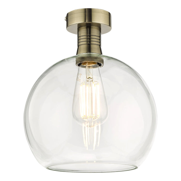 Dar Lighting Emerson Semi Flush Antique Brass Round Clear Glass • EME4875-E03