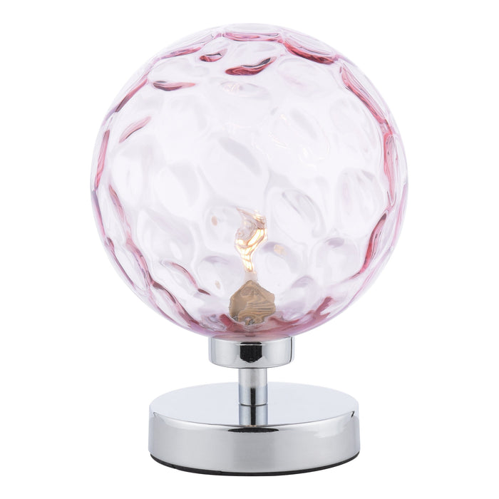 Dar Lighting Esben Table Lamp Polished Chrome Pink Dimpled 150mm Glass • ESB4150-13