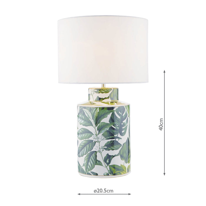 Dar Lighting Filip Table Lamp Green Leaf Print Base Only • FIL4224