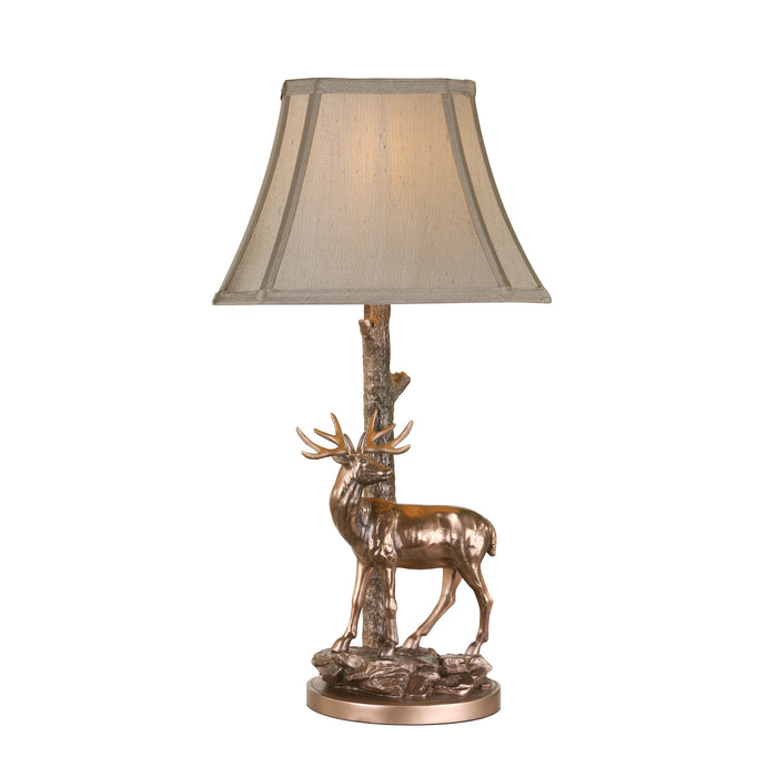 Dar Lighting Gulliver Deer Table Lamp in Aged Brass With Shade • GUL5545-X