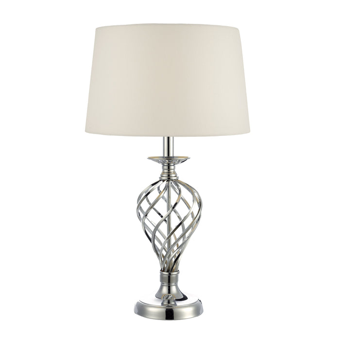 Dar Lighting Iffley Touch Table Lamp Polished Chrome Twist Cage Base With Shade - Large • IFF4350