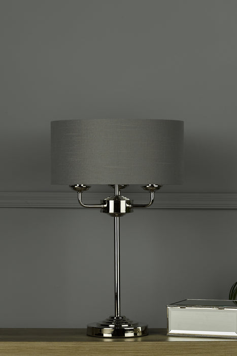 Laura Ashley Sorrento 3lt Table Lamp Polished Nickel With Charcoal Shade • LA3702786-Q