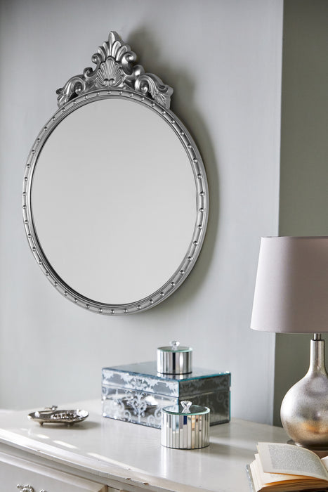Laura Ashley Overton Ornate Round Mirror Silver Frame 73 x 58cm • LA3735683-Q