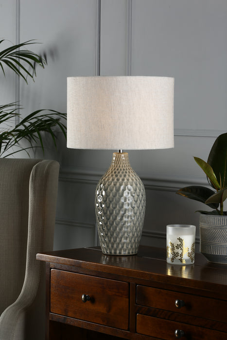 Laura Ashley Heathfield Ceramic Table Lamp Gloss Grey With Shade • LA3756083-Q