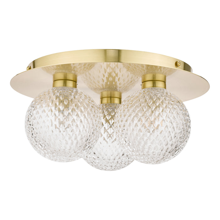 Laura Ashley Prague 3lt Flush Bathroom Light Glass Satin Brass IP44 • LA3756112-Q