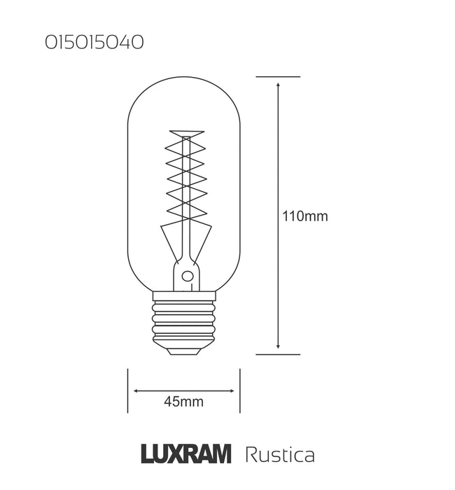 Luxram Rustica Tubular/T E27 Clear 40W  • 015015040