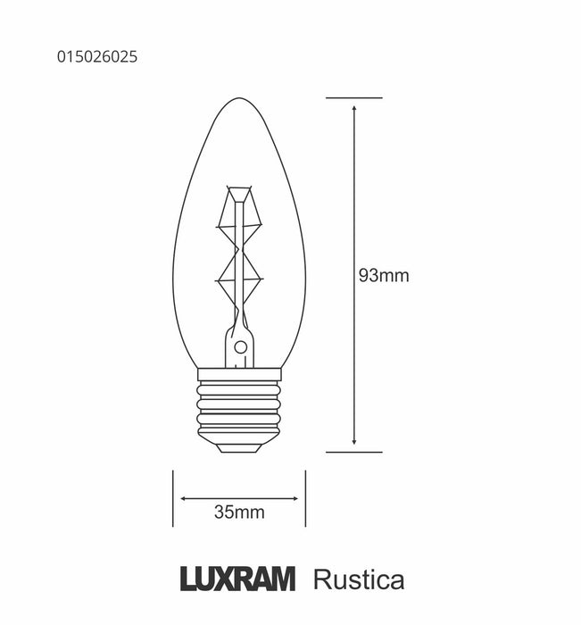 Luxram Rustica Candle/S E27 Tinted 25W  • 015026025