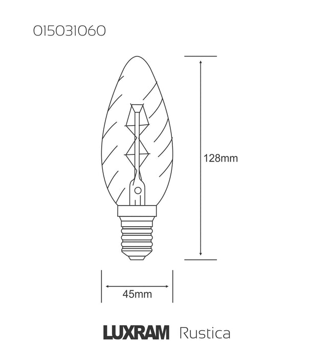 Luxram Rustica Candle 45mm/S Twisted E14 Clear 60W  • 015031060