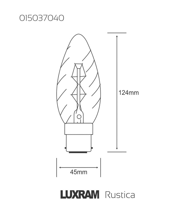 Luxram Rustica Candle 45mm/S Twisted B22 Clear 40W  • 015037040