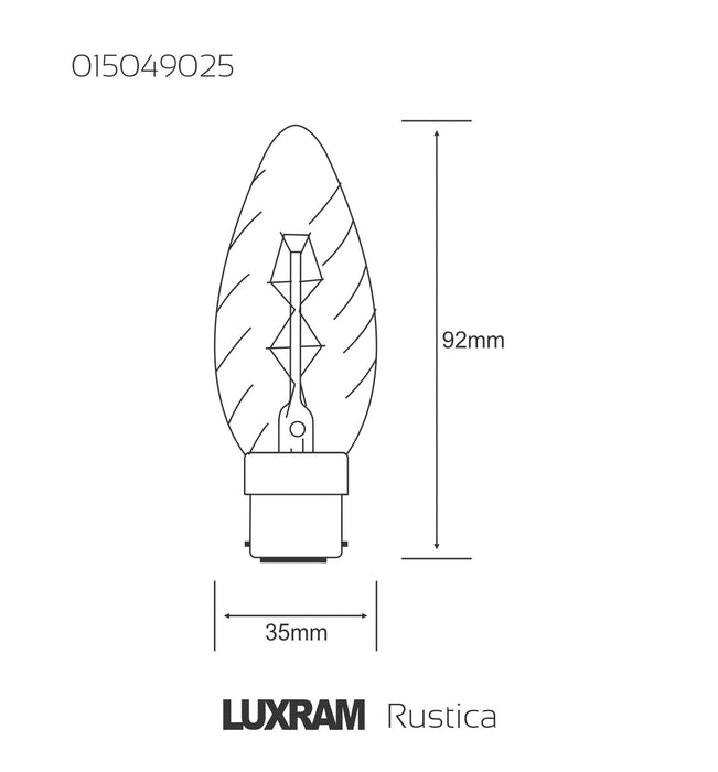 Luxram Rustica Candle Twisted/S B22 Clear 25W  • 015049025