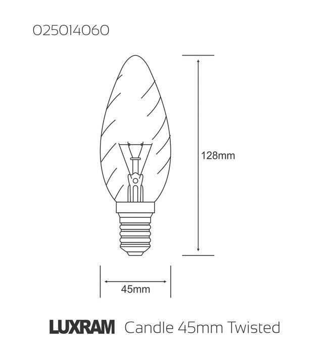 Luxram  Candle 45mm Twisted Clear E14 60W  • 025014060