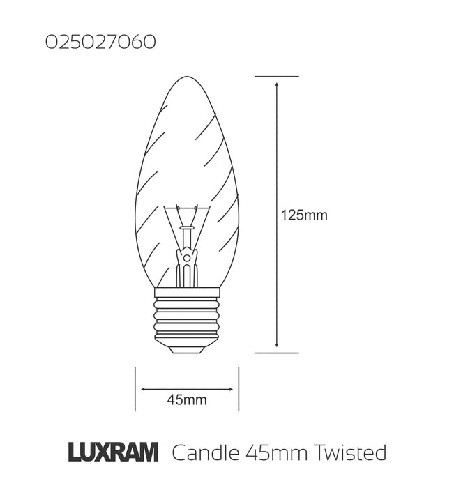 Luxram  Candle 45mm Twisted Clear E27 60W  • 025027060