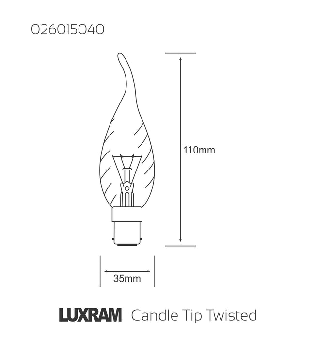 Luxram  Candle Tip Twisted Clear B15 40W  • 026015040