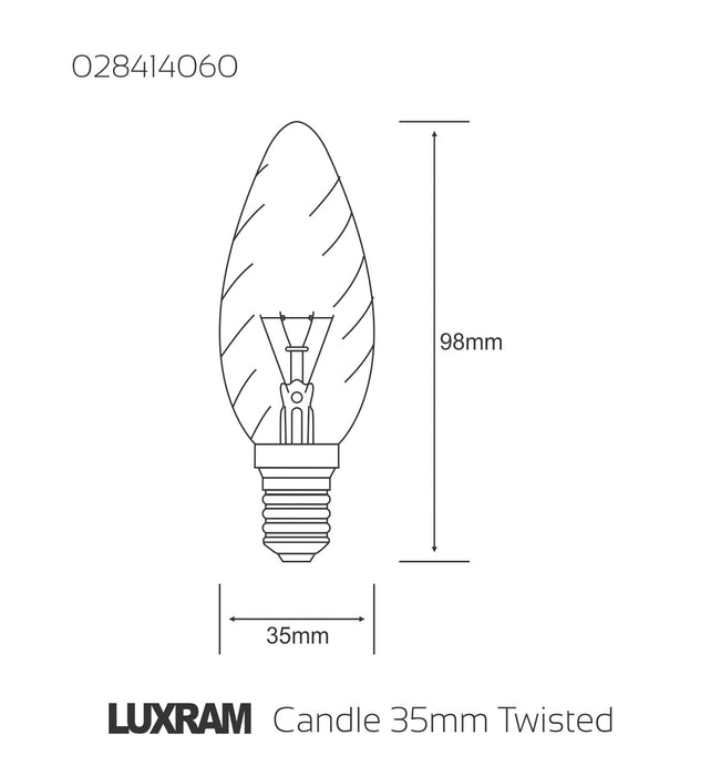 Luxram  Candle 35mm Twisted E14  Clear 60W Incandescent/T  • 028414060