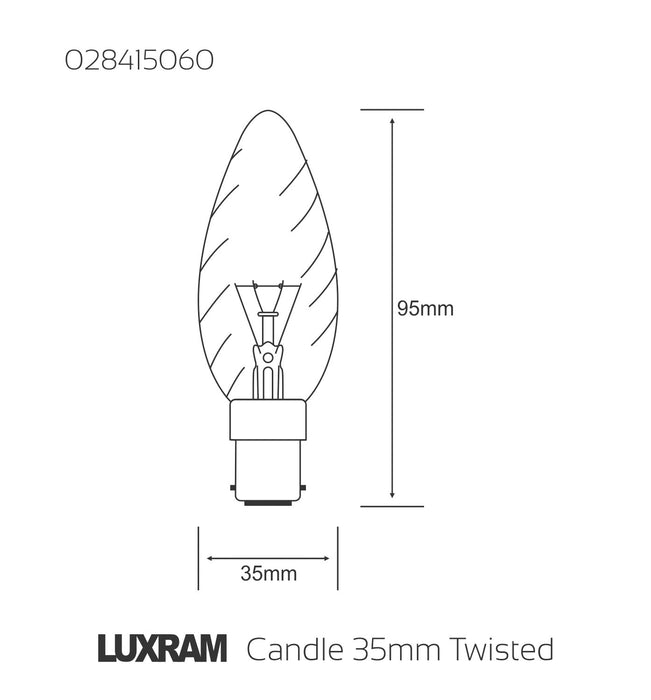 Luxram  Candle 35mm Twisted B15D Clear 60W Incandescent/T  • 028415060